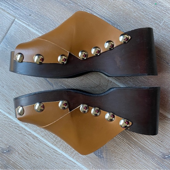 Ganni Brown Open Toe Studded Clog - Leather - Picture 7 of 13